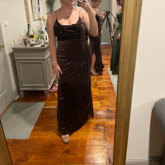 Revelry Dresses & Skirts - Revelry Brown Purple Velvet Cowl Neck Slip Dress